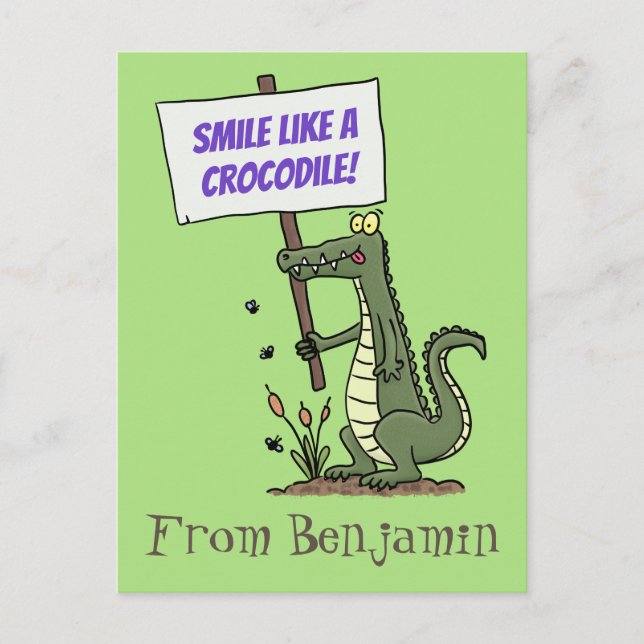 Funny crocodile aligator with sign cartoon postcard (Front)