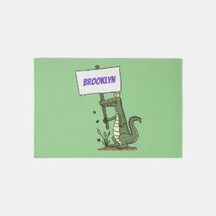 Funny crocodile aligator with sign cartoon rug