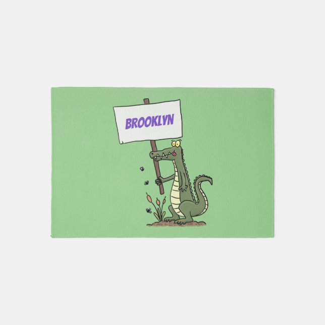 Funny crocodile aligator with sign cartoon rug (Front)