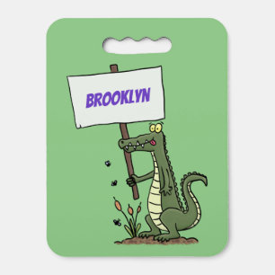 Funny crocodile aligator with sign cartoon seat cushion