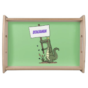 Funny crocodile aligator with sign cartoon serving tray