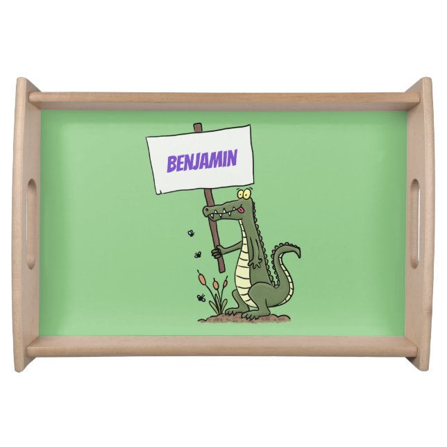 Funny crocodile aligator with sign cartoon serving tray (Front)