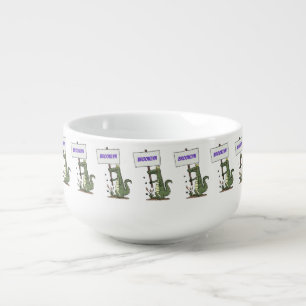 Funny crocodile aligator with sign cartoon soup mug