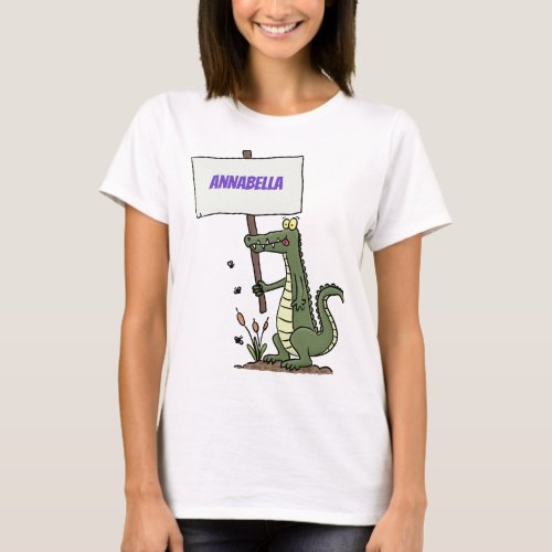 Funny crocodile aligator with sign cartoon T_Shirt