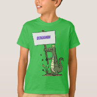 Funny crocodile aligator with sign cartoon