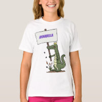 Funny crocodile aligator with sign cartoon