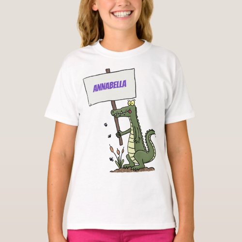 Funny crocodile aligator with sign cartoon T_Shirt