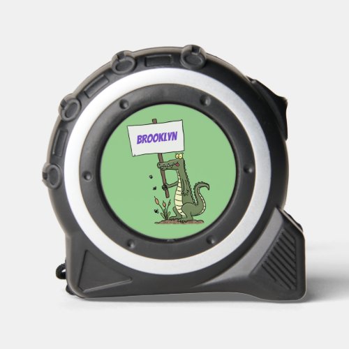 Funny crocodile aligator with sign cartoon tape measure