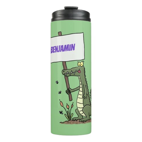 Funny crocodile aligator with sign cartoon thermal tumbler