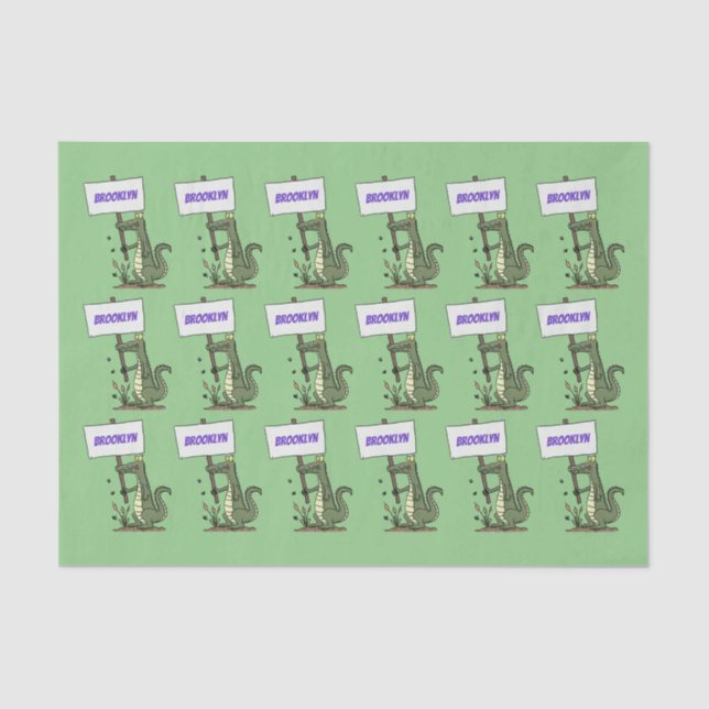 Funny crocodile aligator with sign cartoon tissue paper (Front)