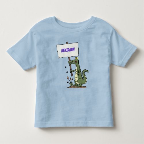 Funny crocodile aligator with sign cartoon toddler t_shirt