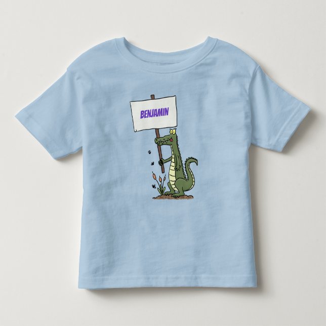 Funny crocodile aligator with sign cartoon toddler t-shirt (Front)