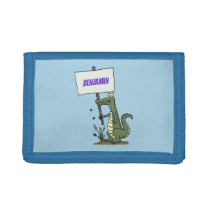 Funny crocodile aligator with sign cartoon tri-fold wallet