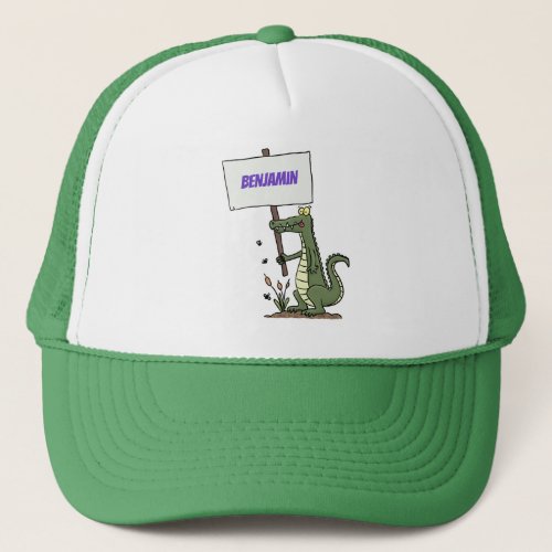 Funny crocodile aligator with sign cartoon trucker hat