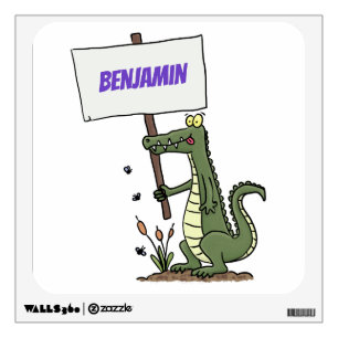 Funny crocodile aligator with sign cartoon wall decal