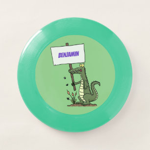 Funny crocodile aligator with sign cartoon Wham-O frisbee