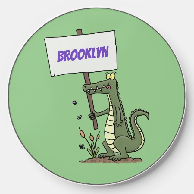 Funny crocodile aligator with sign cartoon wireless charger  (Front)