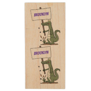 Funny crocodile aligator with sign cartoon wood flash drive