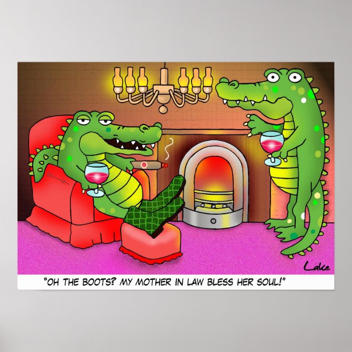 Funny crocodile cartoon den poster