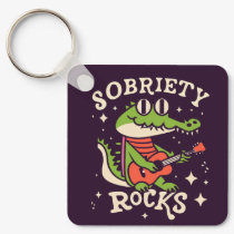 Funny Crocodile Cartoon Sobriety Rocks Custom Keychain