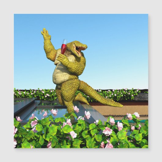 Funny Crocodile Champagne Pool Party Art (Front)