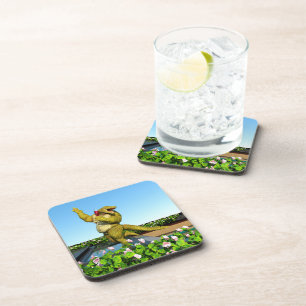 Funny Crocodile Champagne Pool Party Art Beverage Coaster