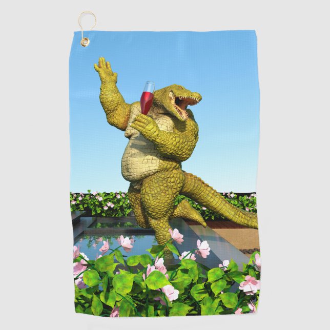 Funny Crocodile Champagne Pool Party Art Golf Towel (Front)