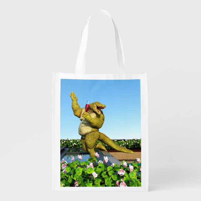 Funny Crocodile Champagne Pool Party Art Grocery Bag (Front)