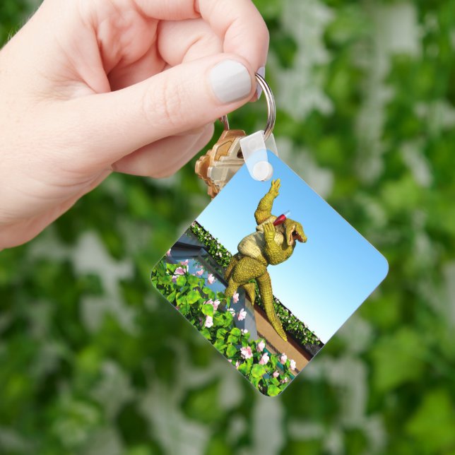 Funny Crocodile Champagne Pool Party Art Keychain (Hand)