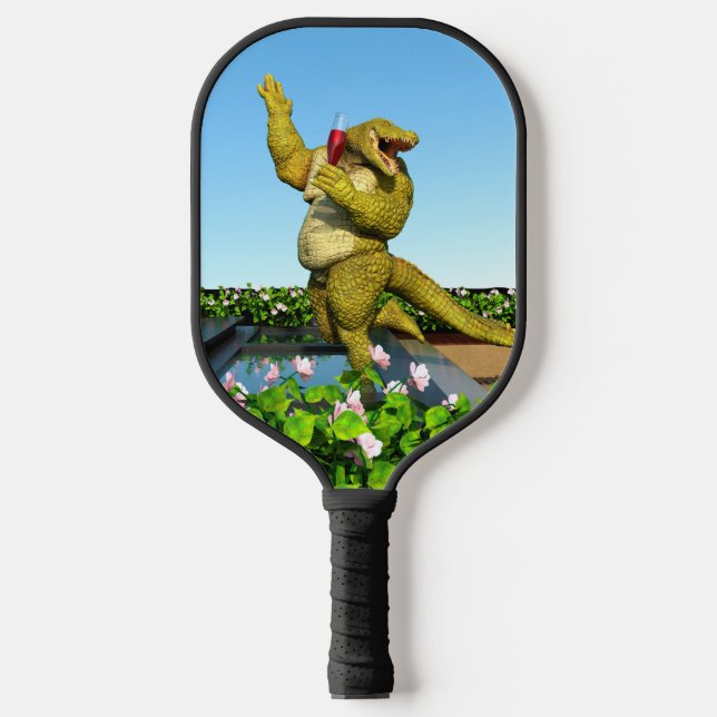 Funny Crocodile Champagne Pool Party Art Pickleball Paddle (Front)