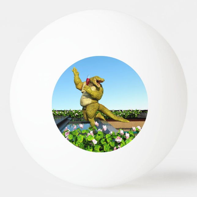Funny Crocodile Champagne Pool Party Art Ping Pong Ball (Front)