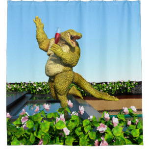 Funny Crocodile Champagne Pool Party Art Shower Curtain