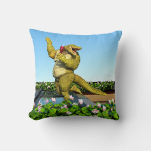 Funny Crocodile Champagne Pool Party Art Throw Pillow