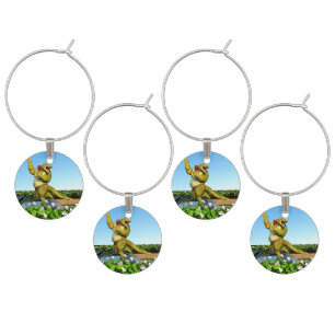 Funny Crocodile Champagne Pool Party Art Wine Charm
