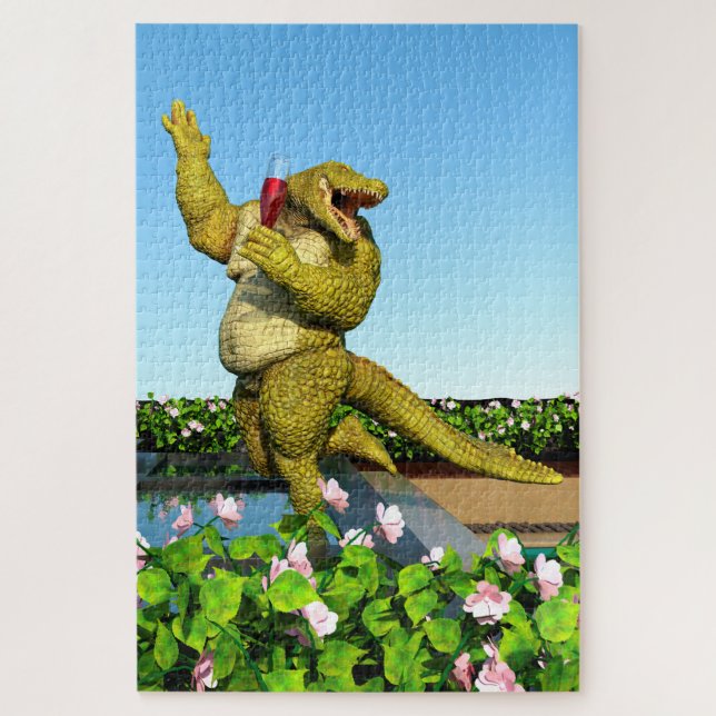 Funny Crocodile Drinking Champagne Jigsaw Puzzle (Vertical)