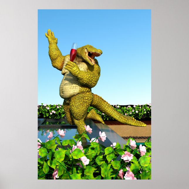 Funny Crocodile Drinking Champagne Poster (Front)