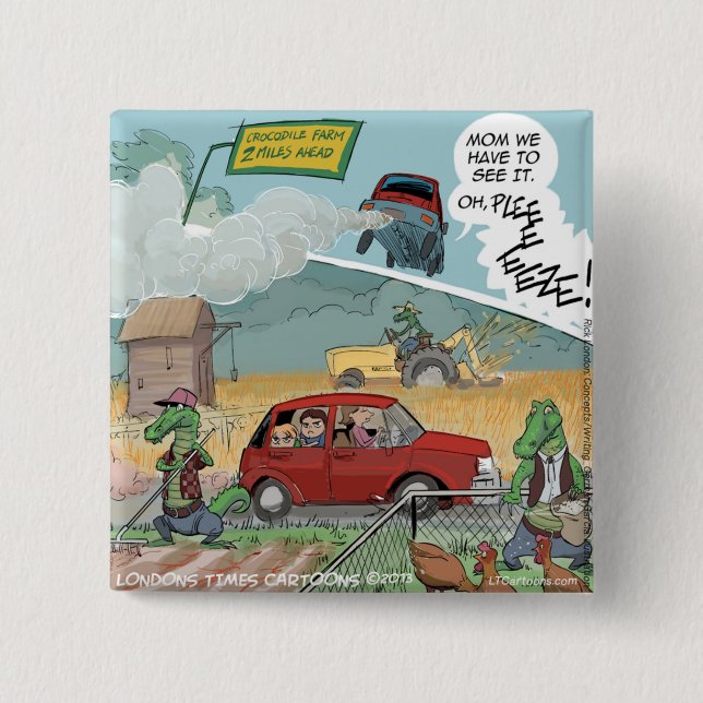 Funny Crocodile Farm Pinback Button (Front)