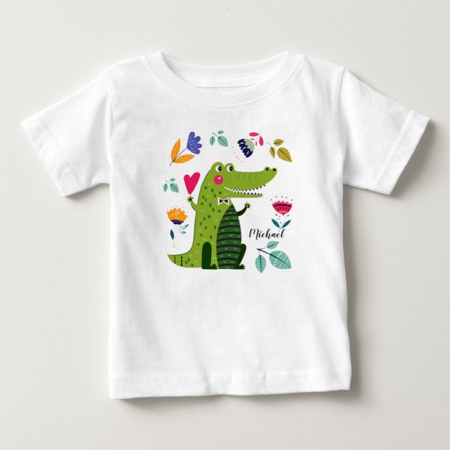 Funny Crocodile Gift Custom Name Baby T-Shirt (Front)