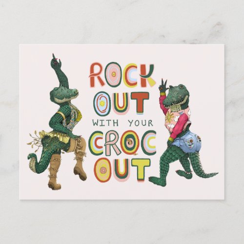 Funny Crocodile Pun Rock Out With Your Croc Out Postcard
