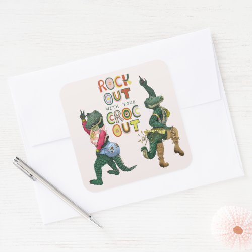 Funny Crocodile Pun Rock Out With Your Croc Out Square Sticker