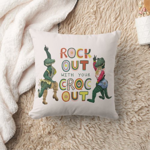 Funny Crocodile Pun Rock Out With Your Croc Out Throw Pillow