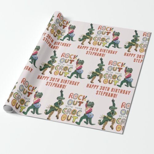 Funny Crocodile Pun Rock Out With Your Croc Out Wrapping Paper