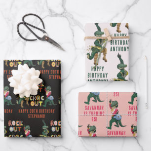 Funny Crocodile Pun Rock Out With Your Croc Out Wrapping Paper Sheets