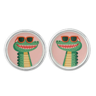 Funny Crocodile Sunglasses Cute Cartoon Animal Cufflinks