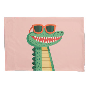 Funny Crocodile Sunglasses Cute Cartoon Animal Pillow Case