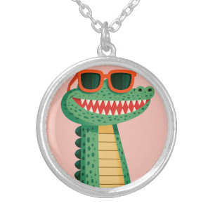 Funny Crocodile Sunglasses Cute Cartoon Animal Silver Plated Necklace
