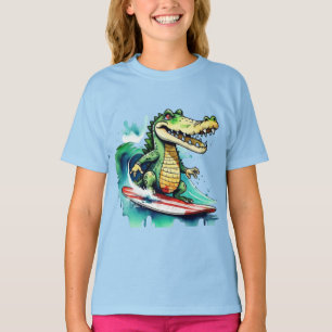 Funny crocodile surfing T-Shirt