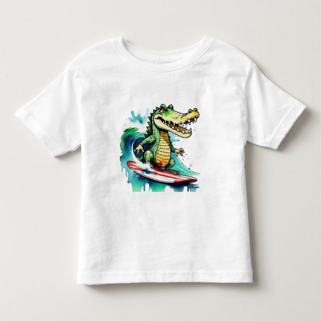 Funny crocodile surfing T-Shirt (Front)