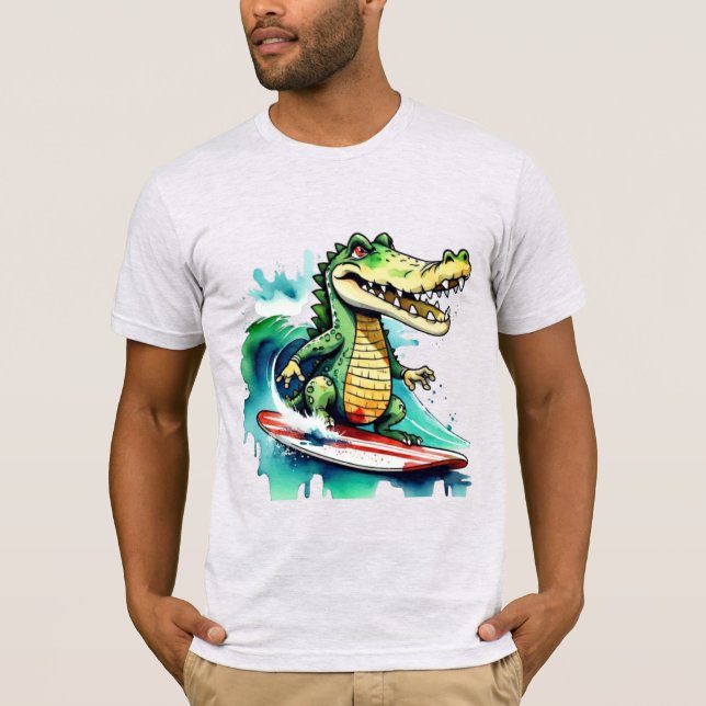 Funny crocodile surfing T-Shirt (Front)