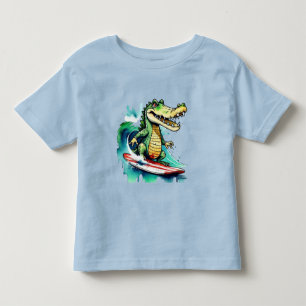 Funny crocodile surfing toddler t-shirt